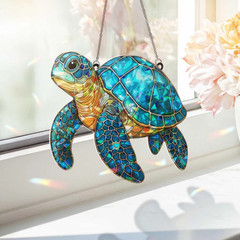 Sea Turtle Holographic Suncatcher Coastal Ocean Window Decor