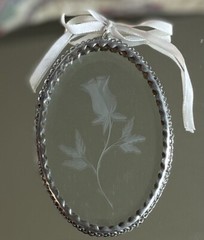 Rose Etched Beveled Glass Suncatcher w/Silver Chain Trim