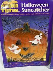 Vintage New Halloween Suncatcher Pumpkin & Cat Window Decor Ornament Plastic