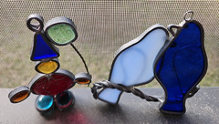 Dove Sun Catcher Cobalt Blue and Glass Clown with Balloon Figurine Small – 2/set