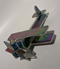 Vintage Iridescent Stained Glass Airplane Kaleidescope – Signed Mason 1996