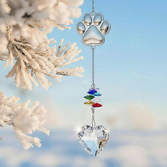 Pet Memorial Crystal Suncatcher for Dogs Cats Rainbow Bridge Heart Shape