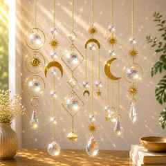 6Pieces Colorful Crystals Suncatcher Hanging Sun Catcher with Chain Pendant Orna