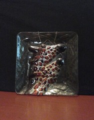 Tile Fused Glass 3D, Giraffe Mother with Baby, with hanger for wall