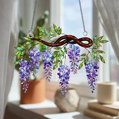 Wisteria Purple Suncatcher Acrylic Floral Window Decor Gift Holographic Effect