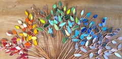 Stained Glass Flower Garden Stakes (x3 2-Leaves 1-Flower) Suncatcher Gifts