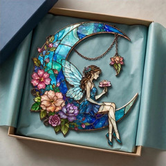 Fairy Moon Acrylic Suncatcher Floral Fairy Crescent Moon Window Decor Gift