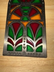 8×4” Multi-colored Stained Glass Suncatcher Green,red, & Yellow, Pewter, Vintage