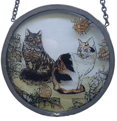 Cat Sun Catcher Hanging Two Cats In The Flower Garden 4″ Vintage