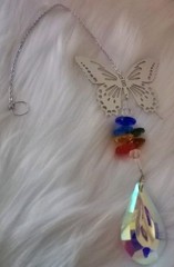 Silver Butterfly Iridescent Crystal Prism Colorful Sun Catcher Window Hanging