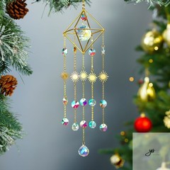 17inch Crystal Prisms Suncatcher for Window Hanging Gold-Plated Crystal Sun Catc