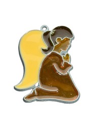 Vintage Rafaelian Suncatcher PRAYING GIRL ANGL Religious Church