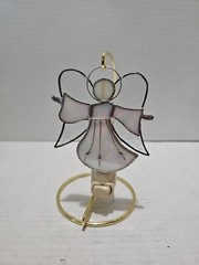 Stained Glass Angel Plug In/Frosted Clear & White Iridescent 5.75″ Tall Tested