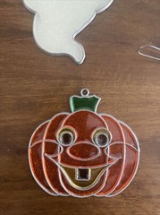 Lot Of 5 Vintage Halloween Stained Glass Sun Catcher Witch Pumpkin Ghost Owl JOL