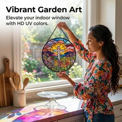 Flower Cross Faux Stained Glass Sun Catcher Unique Gift for Women 7.8″