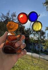 Handmade Stained Glass Suncatcher Bear & Balloons 6.5” Window Hanging