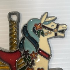 Vintage Stained Glass Metal Carousal Merry Go Round Horse Sun Catcher Set of 2
