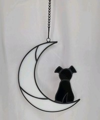 Boxcasa Loss of Dog on Moon Sympathy Gift Stained Glass Suncatcher Black & White