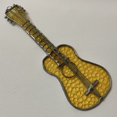 Vintage Amber Glass Guitar Suncatcher 8.5″ Leaded Stained Glass Metal Soldered