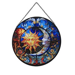 Hanging Stained Glass Sun Catcher – Hand-Painted Moon & Sun Garden Decor