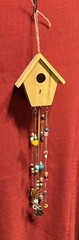 Artisan made birdhouse suncatcher wind chime owls beaded Garden Decor 26”x5”