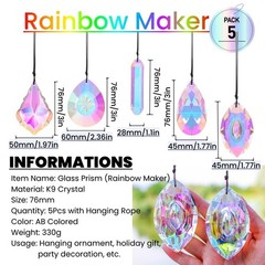 5Pcs 3″ Crystal Sun Catcher Prisms – AB Colored Hanging Suncatchers for Windows