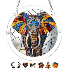 Colorful Elephant Head Acrylic Puzzle Suncatcher Home Window Wall Decor