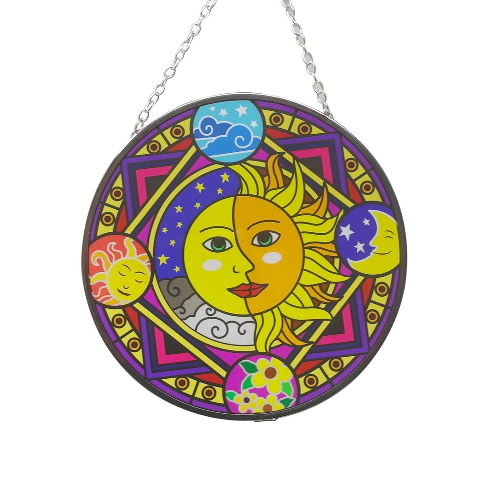 Sun and moon eclipse glass sun catcher with geometric border | 150mm diameter
