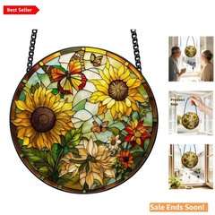 Sunflower Stained Glass Window Hanging for Home Decor in Vibrant Yellow