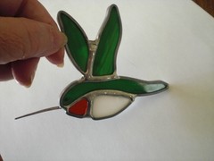 Stained Glass Hummingbird Suncatcher Green Whimsical Bird Window Ornament Garden