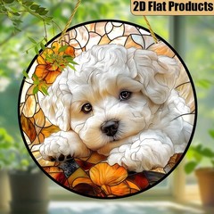 Colorful Curly White Puppy Acrylic Suncatcher Cute Dog Themed Art Decoraiton