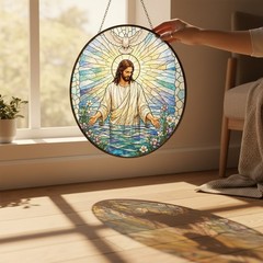 Christian Blessing Stained Glass Suncatcher, Holy Baptism Window Hanging