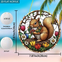 Flower Crowned Squirrel Acrylic Suncatchers Wall Decor Spring Garden Home Accent