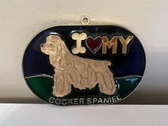I Love My Cocker Spaniel 5″ Stained Glass Style Window Sun Catcher Tan Color Fur