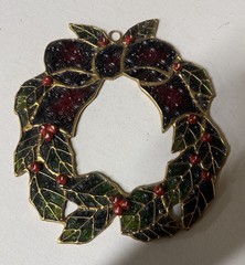 Christmas Wreath Suncatcher Textured Acrylic stained glass gold accents 9” tall