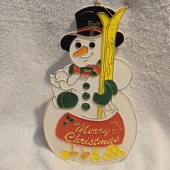 VTG Snowman Suncatcher Christmas Plastic Stained Glass Skis Merry Christmas