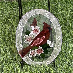 Vintage Stained Glass Bird Suncatcher Floral Coquette Window Hanging