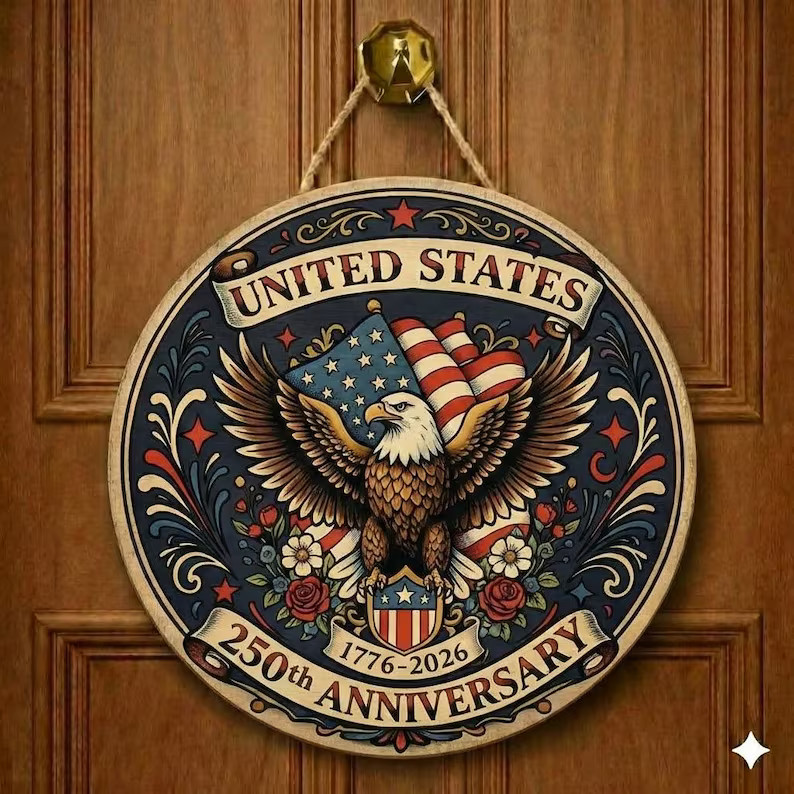 Patriotic Eagle USA Wall Sign with Rope