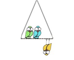 Owl Handcrafted Stained Glass Window Hanging – Birds on a Wire Suncatcher