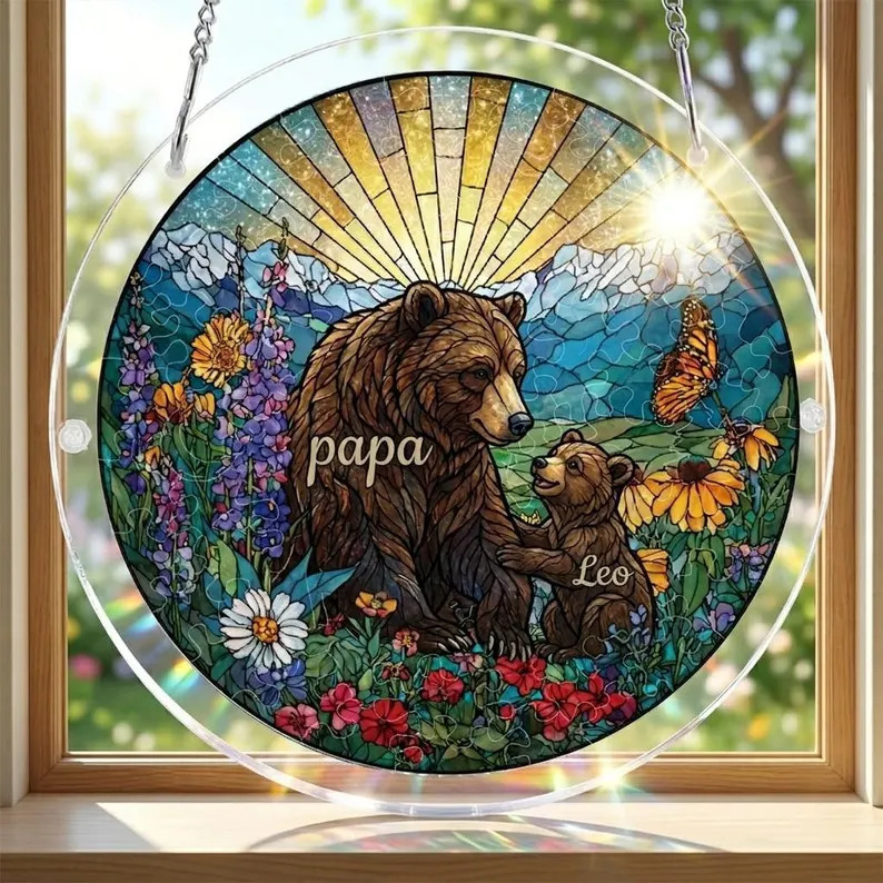 Stained Glass Suncatcher Custom Bear Family Puzzle Gift