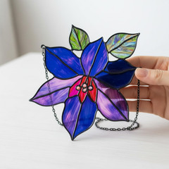 Purple Clematis Flower Handmade Resin Suncatchers, Artisan Sun Catcher, Stained