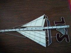 Handmade Large 14″x9″ Heavy Sail Boat Stained Glass Window Hanging Sun catcher