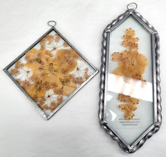 Vintage Sun Catcher With Real Dried Pressed Flowers Leaded Glass Art
