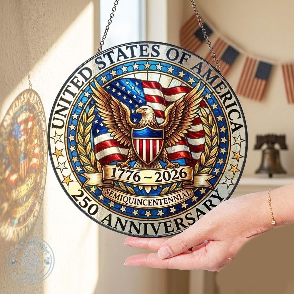 Eagle USA 250th Stained Glass Suncatcher, 250 Years of Freedom Acrylic Home Deco