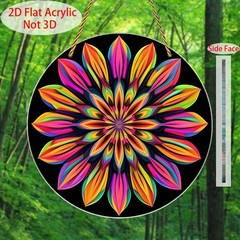 Vibrant Rainbow Floral Mandala Black Background Round Acrylic Suncatcher Decor