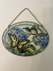 Amia Denver Co Hand Painted Monarch Butterfly Birds Flowers Suncatcher 7”x5”