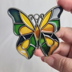 Vintage Stained Glass Style Metal Enamel Butterfly Window Sun Catcher Decor MCM