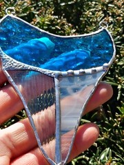 Stained glass aqua blue shark’s tooth eclectic art marine decor animal lovers