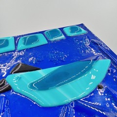 Abstract Blue Bird Fused Glass Art Suncatcher Tile Sculpture OOAK Collectible