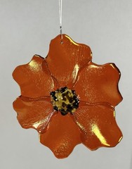 Fused Glass Poppy Flower Suncatcher Hanging Decor 5″ Set of 3 Red Orange Yellow